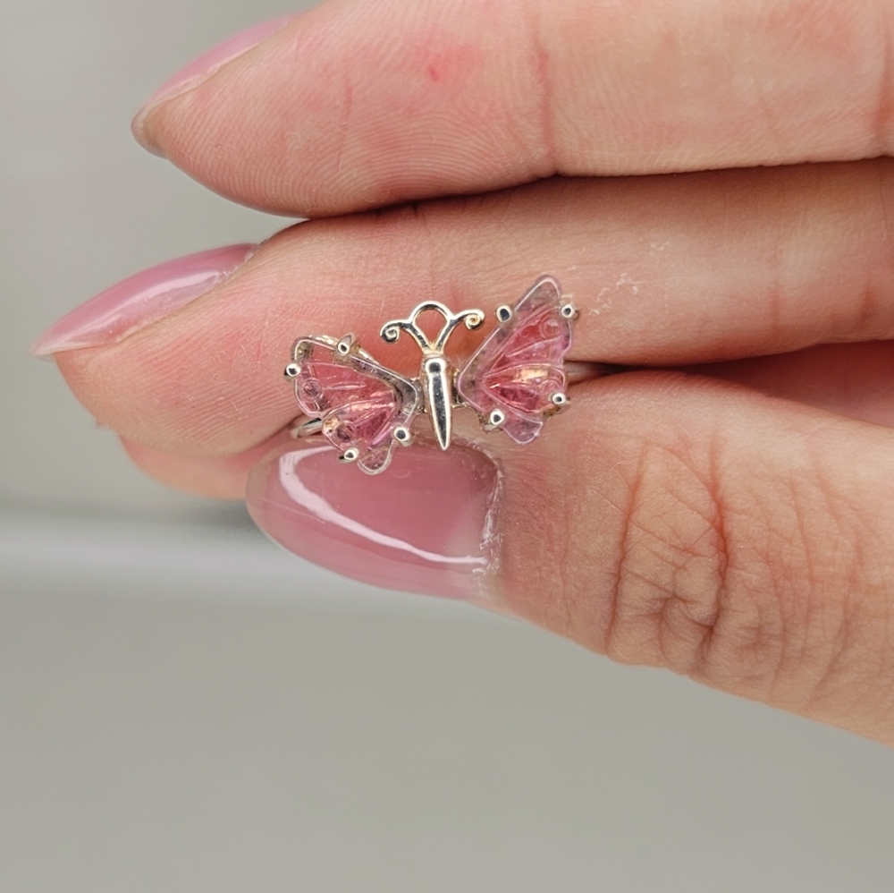 Hand carved But watermelon Tourmaline Ring Size 8.25 Real Tourmaline 925sterling